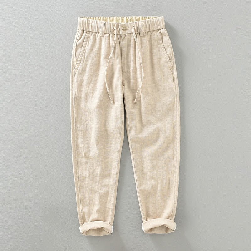 Pantalones Hombre de Lino y Algodón Corte Recto Cintura Elástica