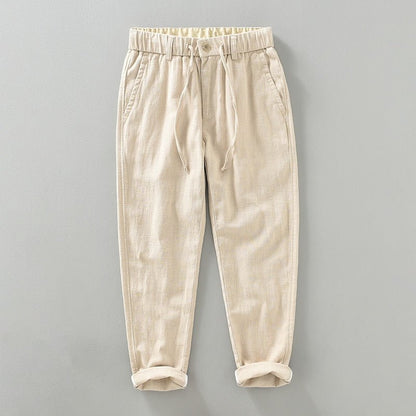 Pantalones Hombre de Lino y Algodón Corte Recto Cintura Elástica