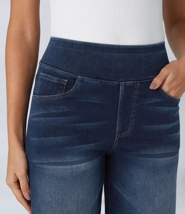 Pantalones mujer denim elástico talle alto pierna ancha moldeadores