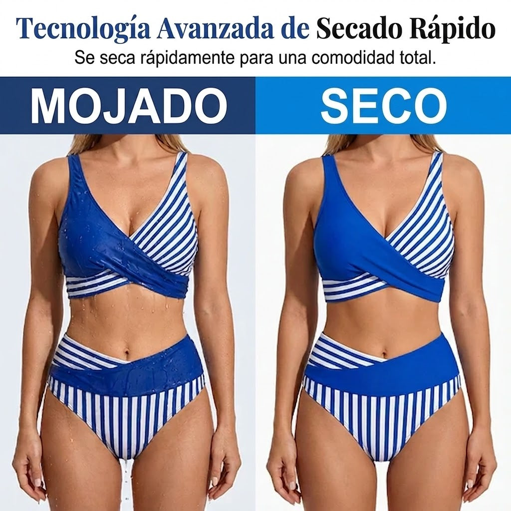 Bikini Mujer de Dos Piezas con Bloques y Rayas
