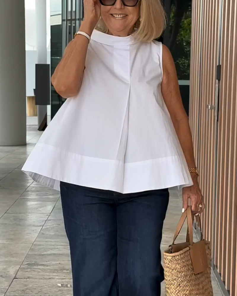 Mujer sin Mangas Cuello Alto Pliegue