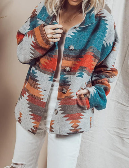 Chaqueta Mujer Tejida Cuello Estampado - Mavetta