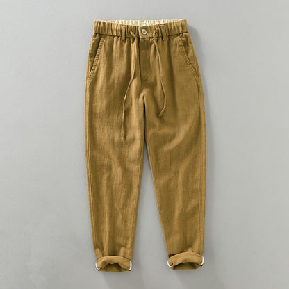 Pantalones Hombre de Lino y Algodón Corte Recto Cintura Elástica