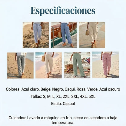 Pantalón recto Mujer con botones laterales y rayas