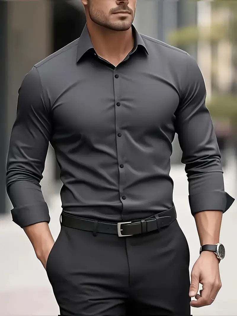 Camisa Hombre Manga Larga con Botones Clásica