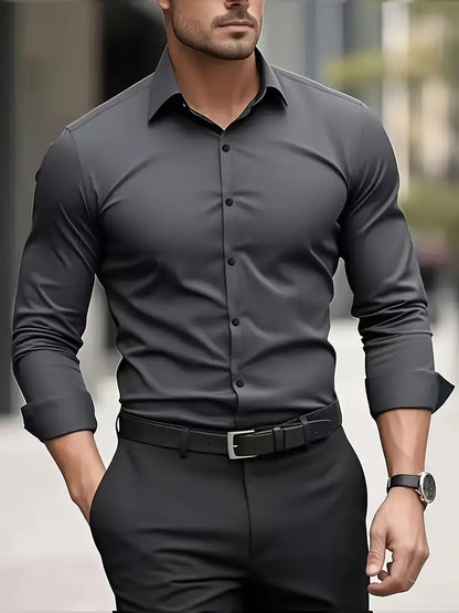 Camisa Hombre Manga Larga con Botones Clásica