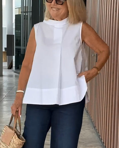 Mujer sin Mangas Cuello Alto Pliegue