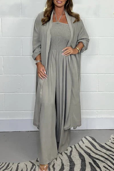 Conjunto Mujer con Espalda Descubierta y Pantalón Pierna Ancha