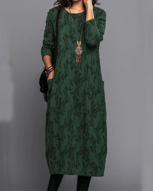 Vestido midi mujer manga larga corte fluido - Mavetta