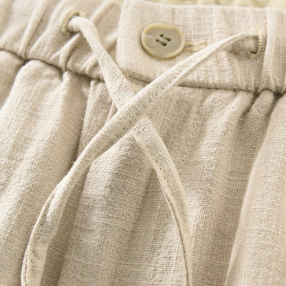 Pantalones Hombre de Lino y Algodón Corte Recto Cintura Elástica