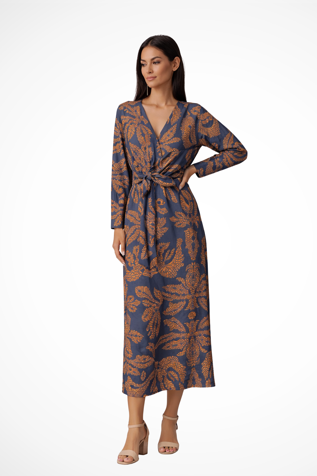 Vestido maxi mujer con cintura ajustable y manga larga elegante - Mavetta