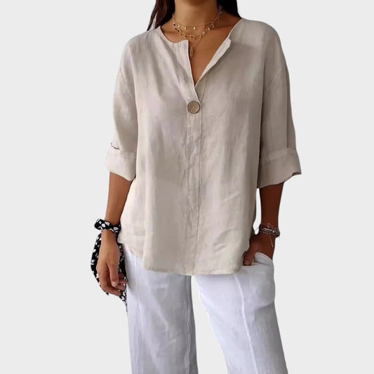 Blusa Mujer de Lino Escote en V Casual Elegante - Mavetta