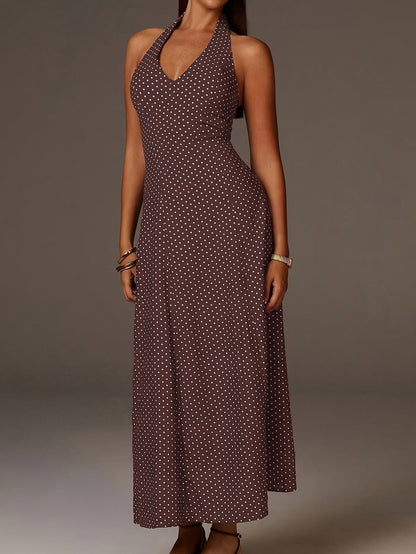Vestido Maxi Mujer Lunares Cuello Halter Escote en V