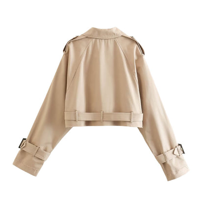 Chaqueta Trench Mujer con Solapas Clasicas y Trabillas Corto