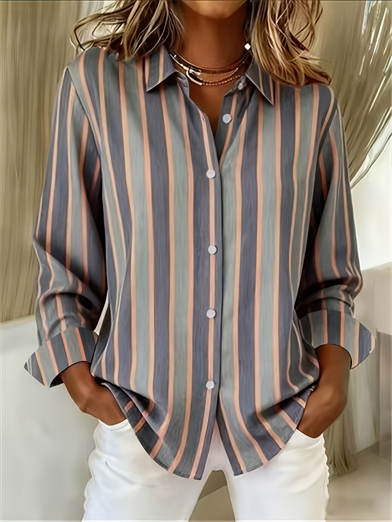 Camisa mujer de rayas manga larga ligera elegante