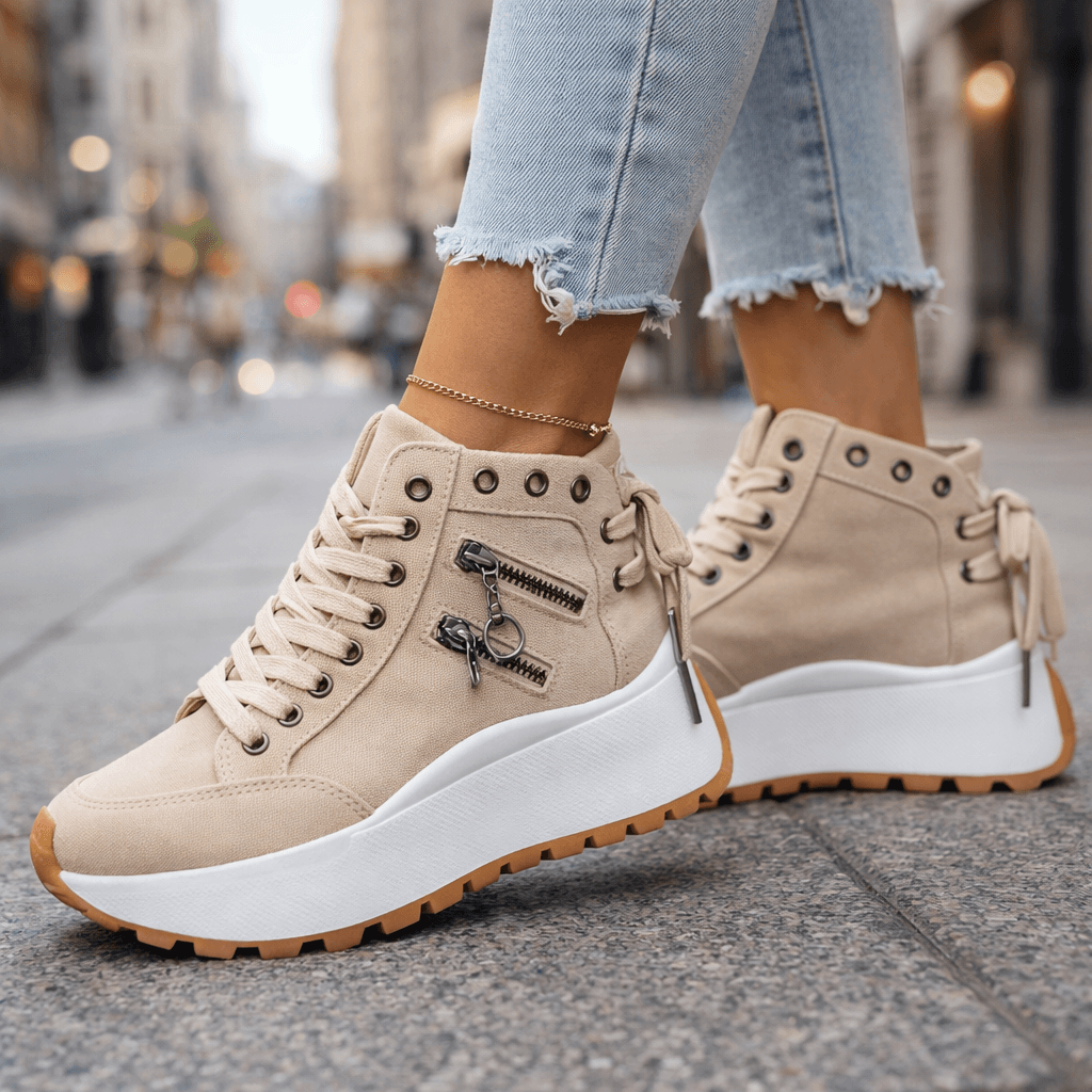 Zapatillas mujer plataforma denim cremalleras estilo urbano