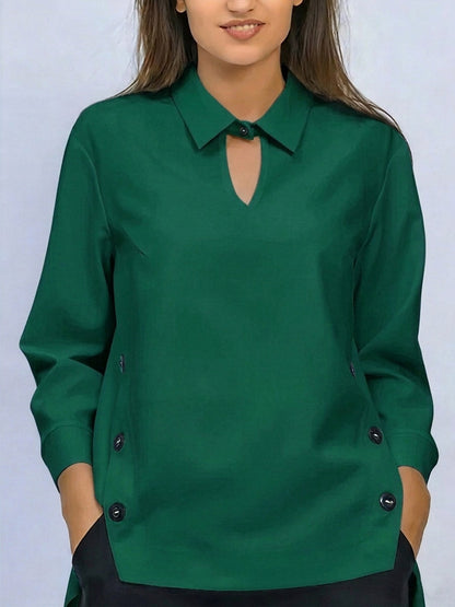 Blusa mujer de algodón manga larga cuello solapa