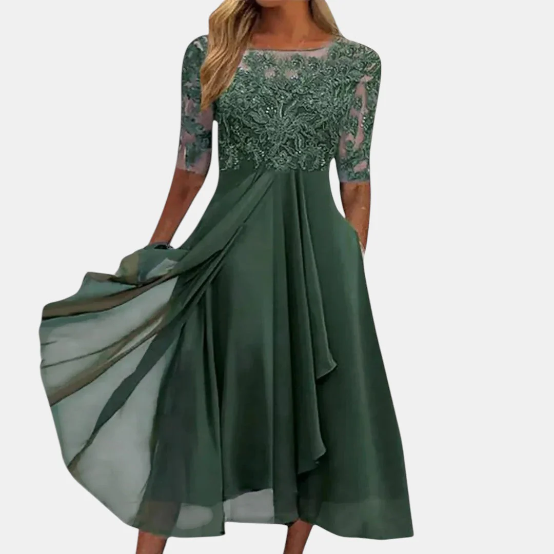 Vestido Mujer de Chifón y Encaje Ajuste Suelto