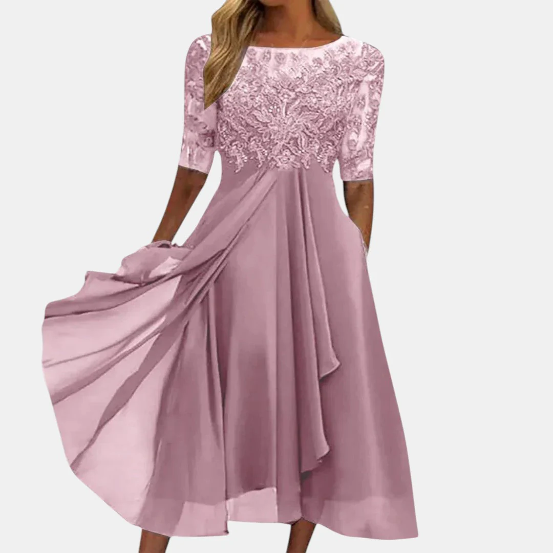 Vestido Mujer de Chifón y Encaje Ajuste Suelto