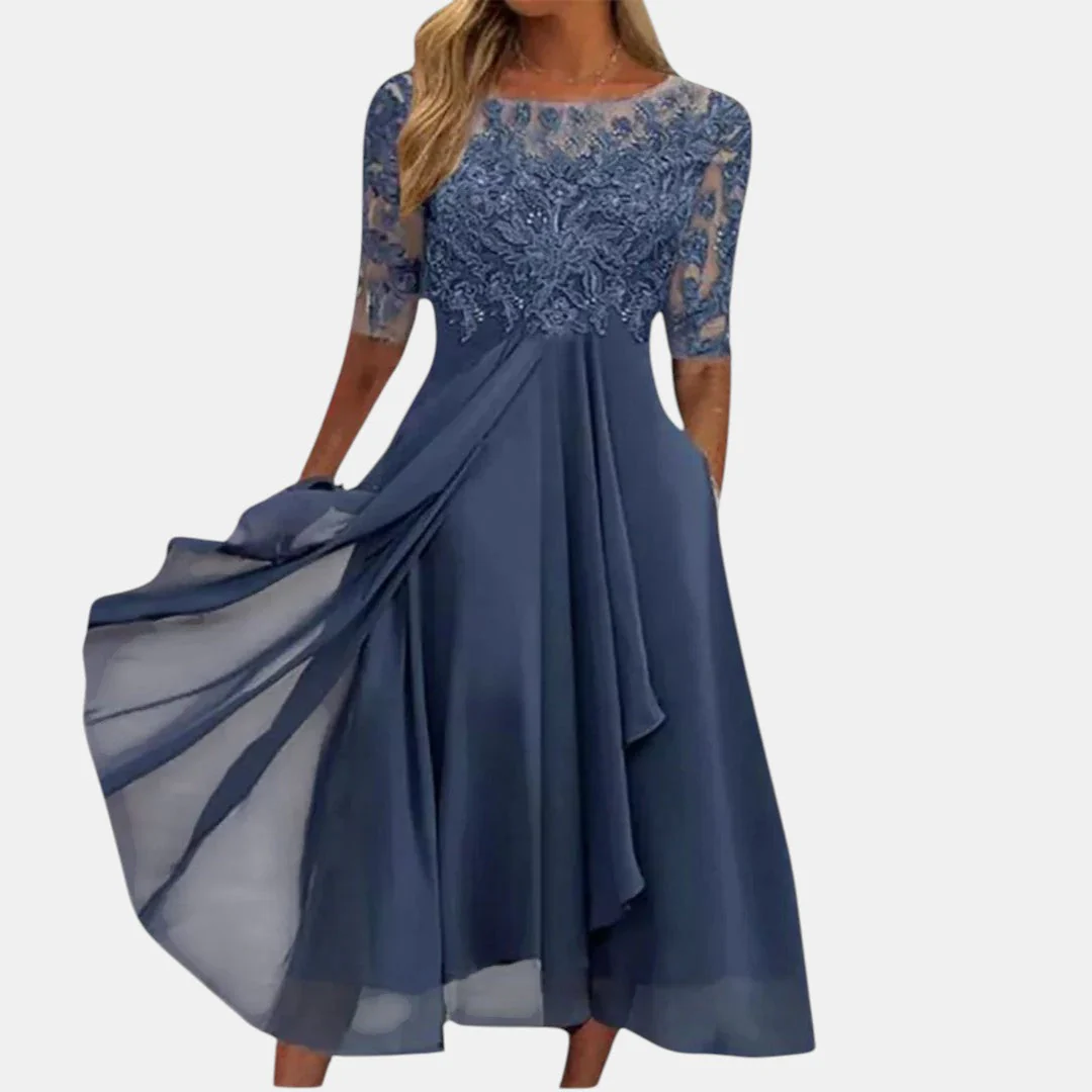 Vestido Mujer de Chifón y Encaje Ajuste Suelto