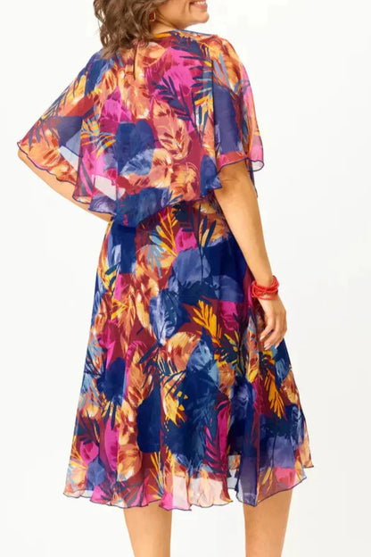 Vestido midi Mujer Estampado Mangas Volantes Corte A-line