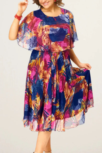 Vestido midi Mujer Estampado Mangas Volantes Corte A-line - Mavetta