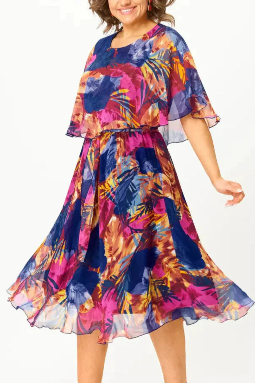 Vestido midi Mujer Estampado Mangas Volantes Corte A-line