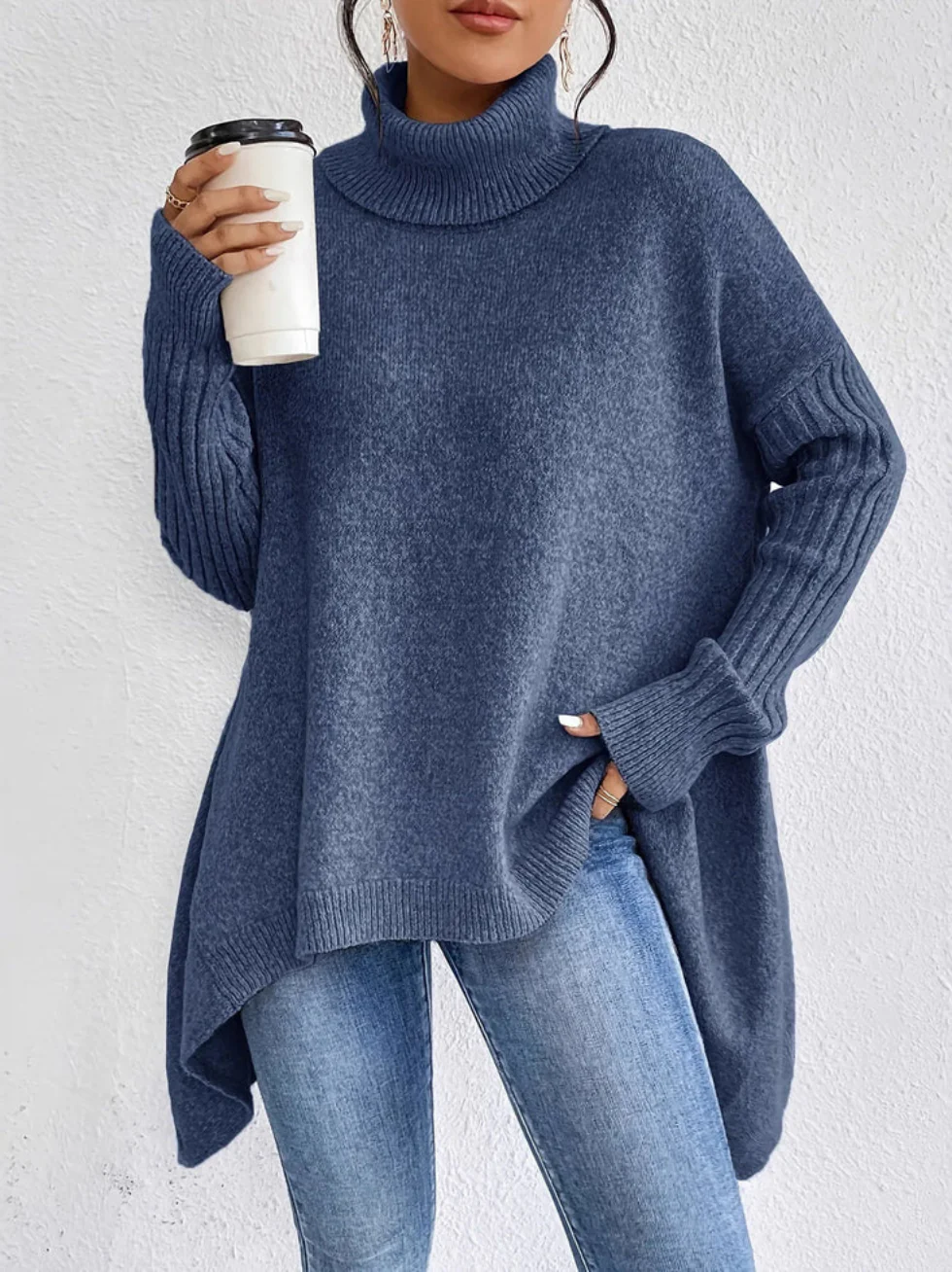 Jersey Mujer Cuello Alto Tejido Holgado