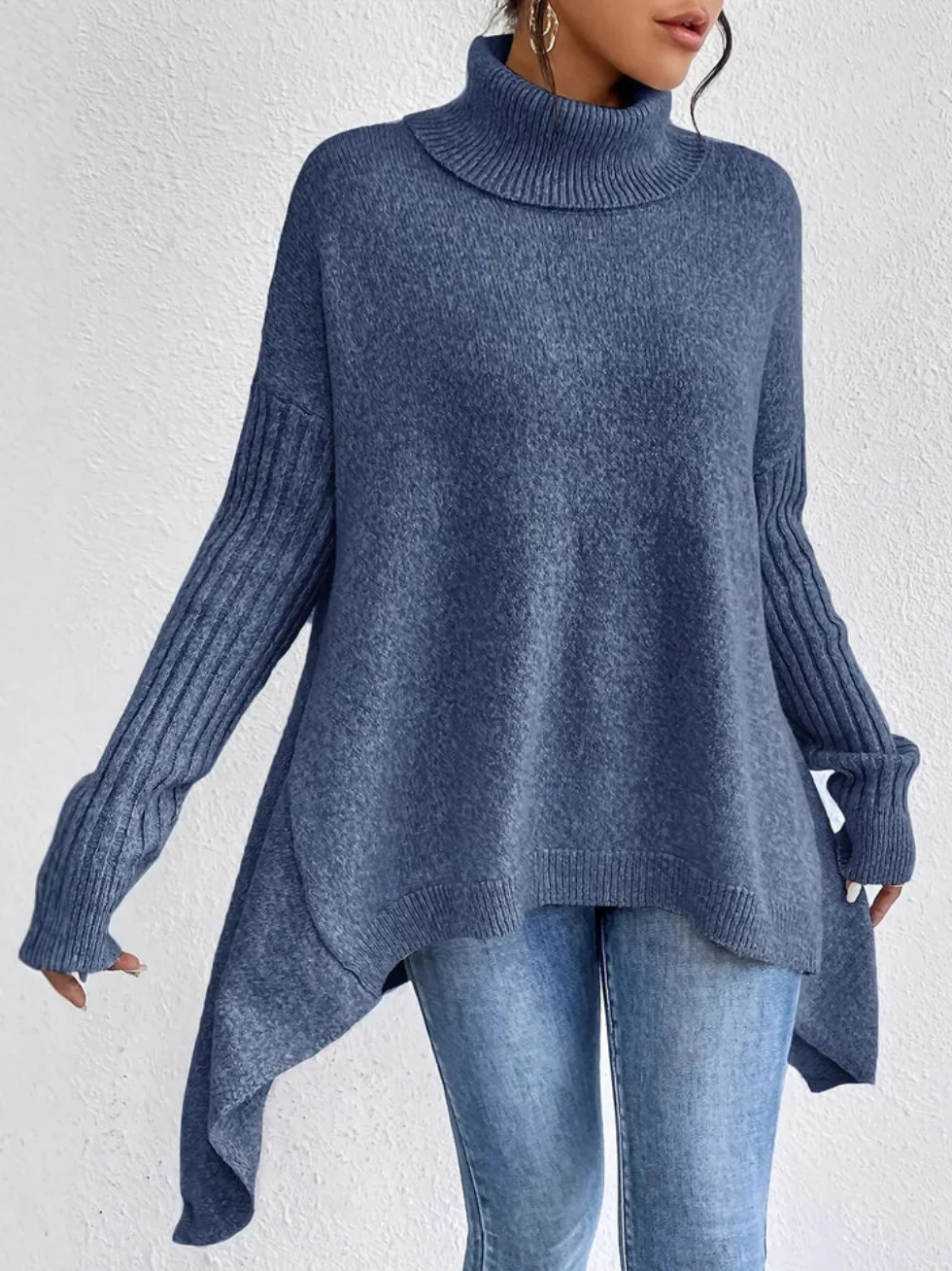 Jersey Mujer Cuello Alto Tejido Holgado
