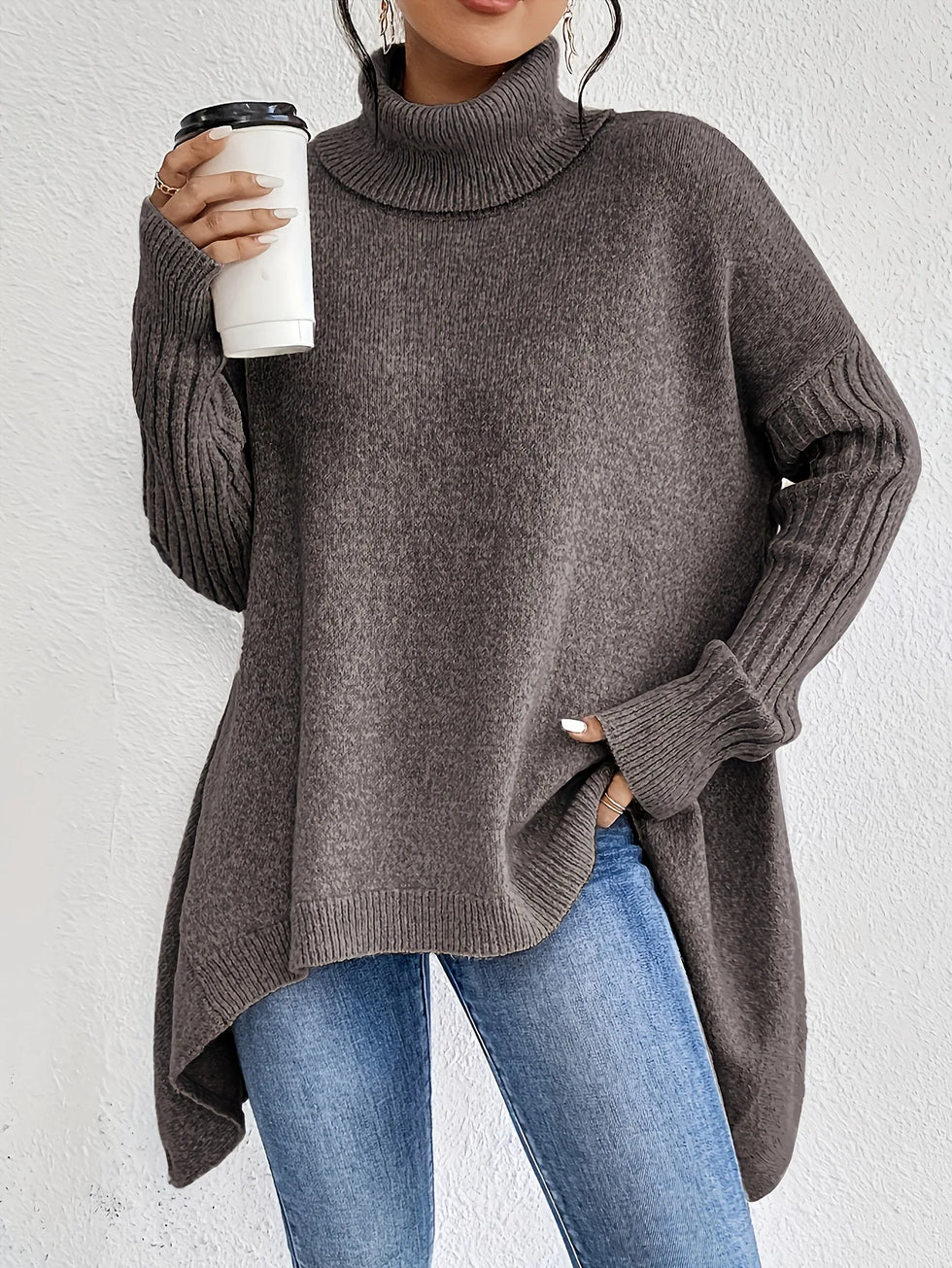 Jersey Mujer Cuello Alto Tejido Holgado
