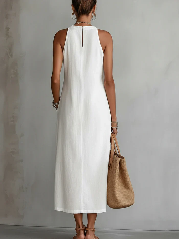 Vestido midi Mujer de encaje sin mangas