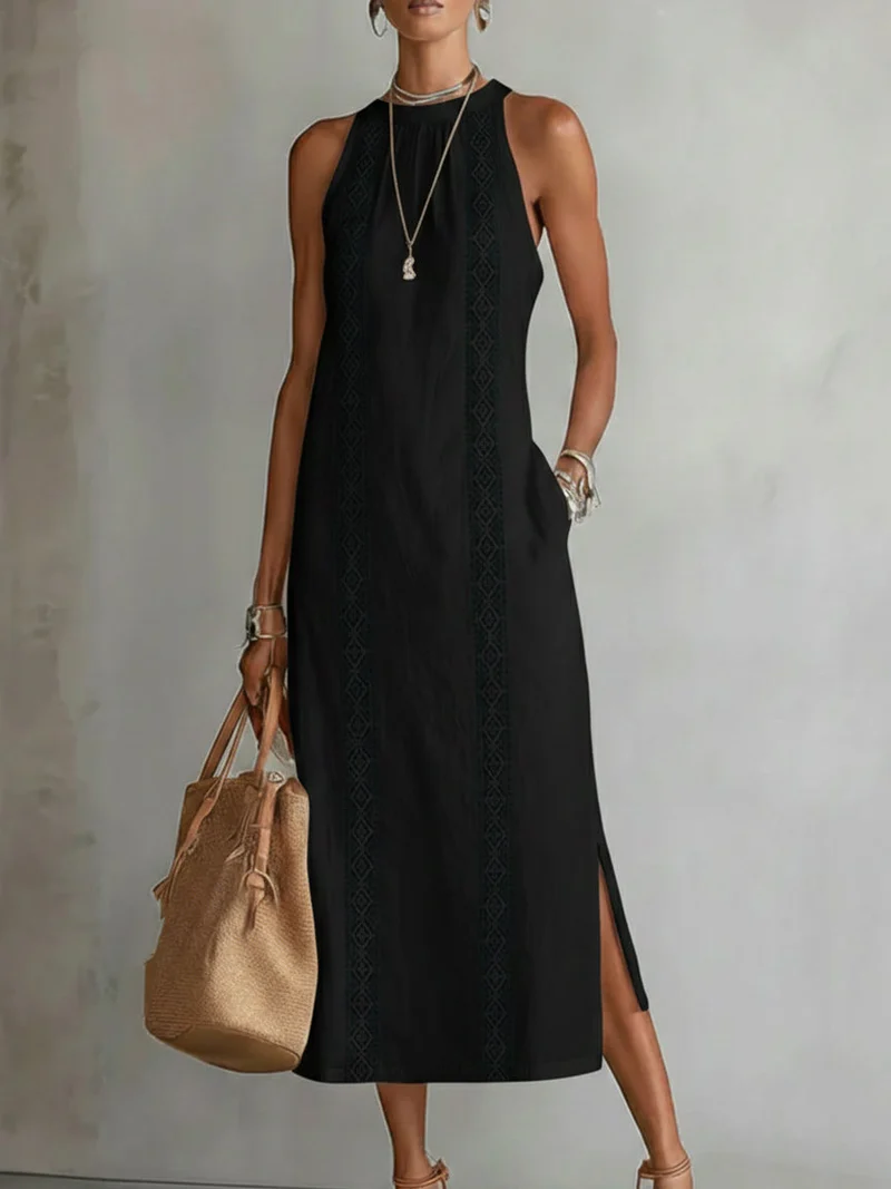Vestido midi Mujer de encaje sin mangas