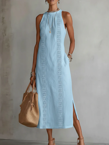 Vestido midi Mujer de encaje sin mangas