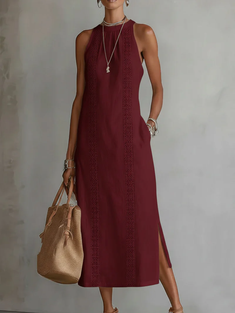 Vestido midi Mujer de encaje sin mangas