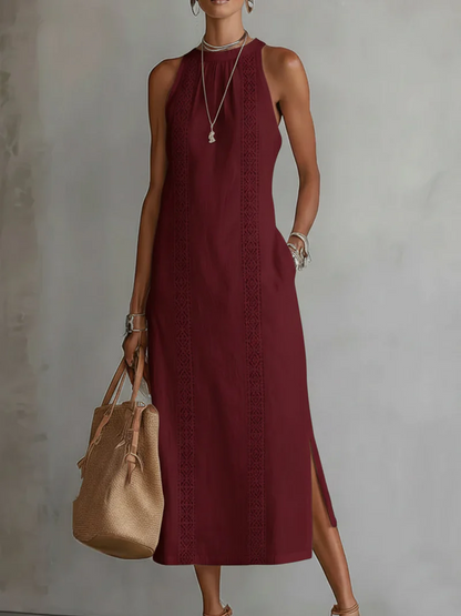 Vestido midi Mujer de encaje sin mangas