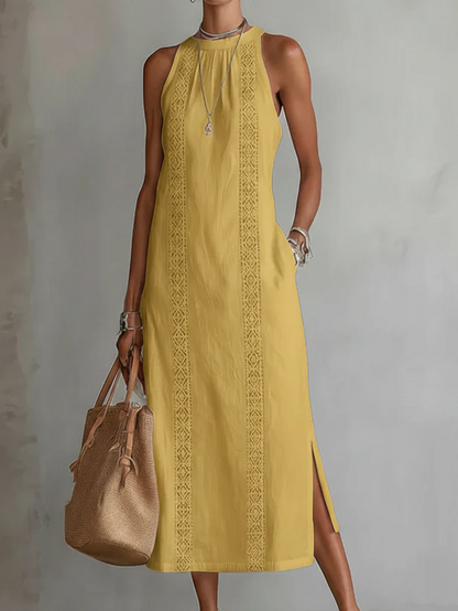 Vestido midi Mujer de encaje sin mangas
