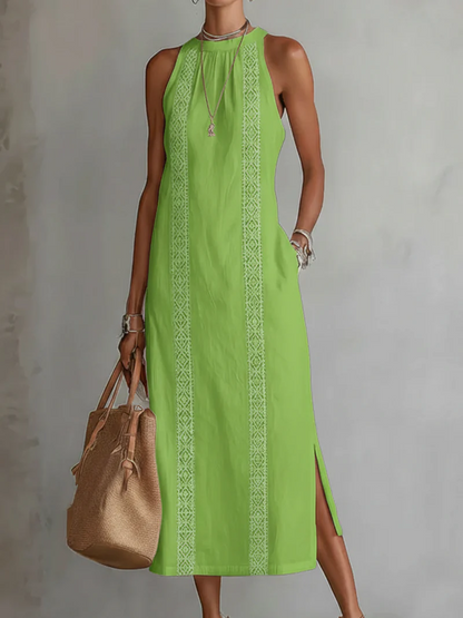 Vestido midi Mujer de encaje sin mangas
