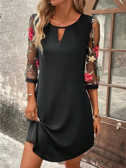 Vestido mini mujer de tela floral mangas cortas - Mavetta