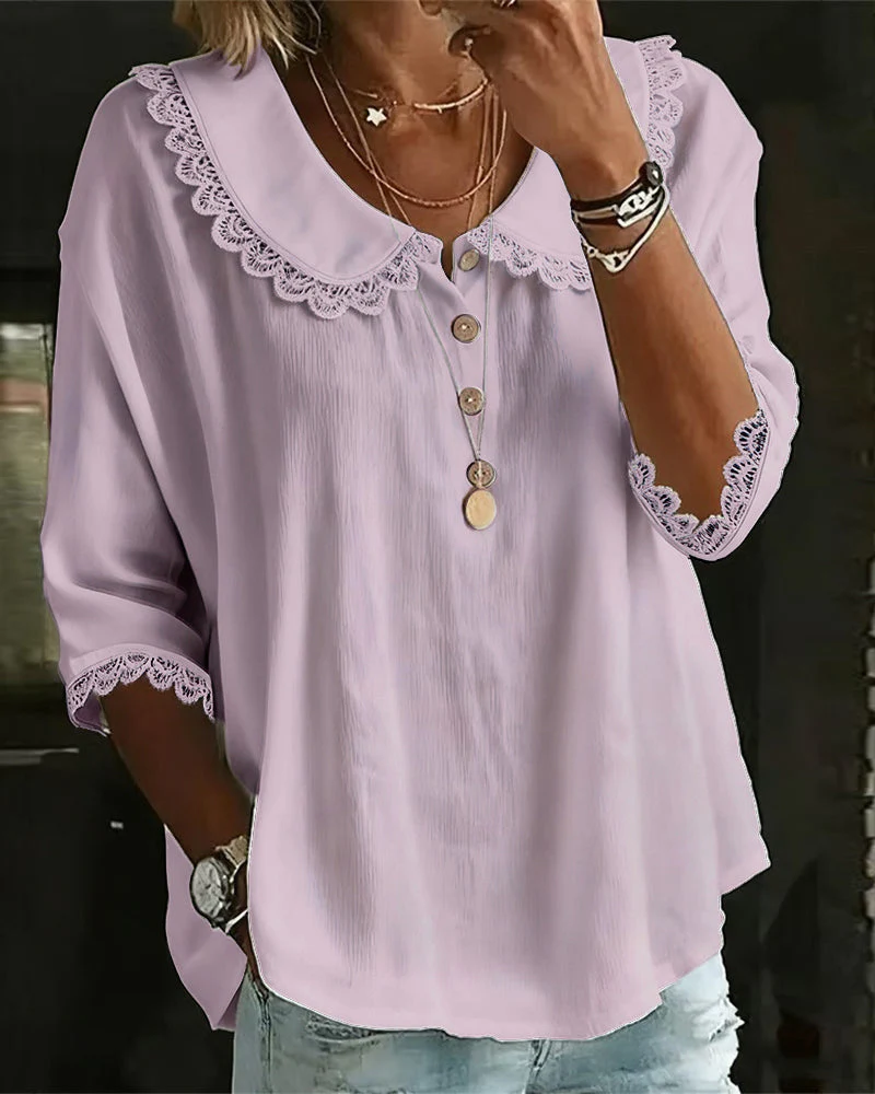 Blusa Mujer de Encaje Cuello Abotonada