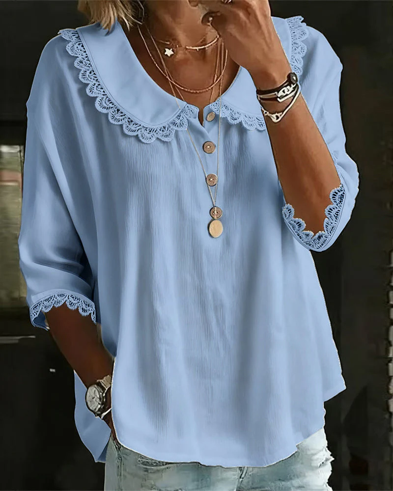 Blusa Mujer de Encaje Cuello Abotonada