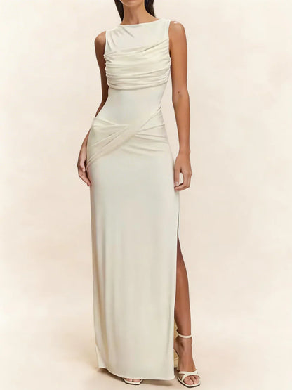 Vestido maxi Mujer fruncido sin mangas con abertura - Mavetta