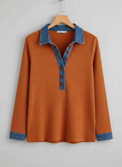 Jersey Unisex de Punto Acanalado Cuello Denim con Botones