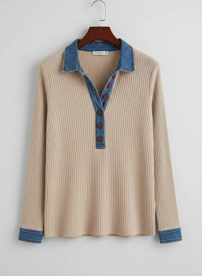 Jersey Unisex de Punto Acanalado Cuello Denim con Botones