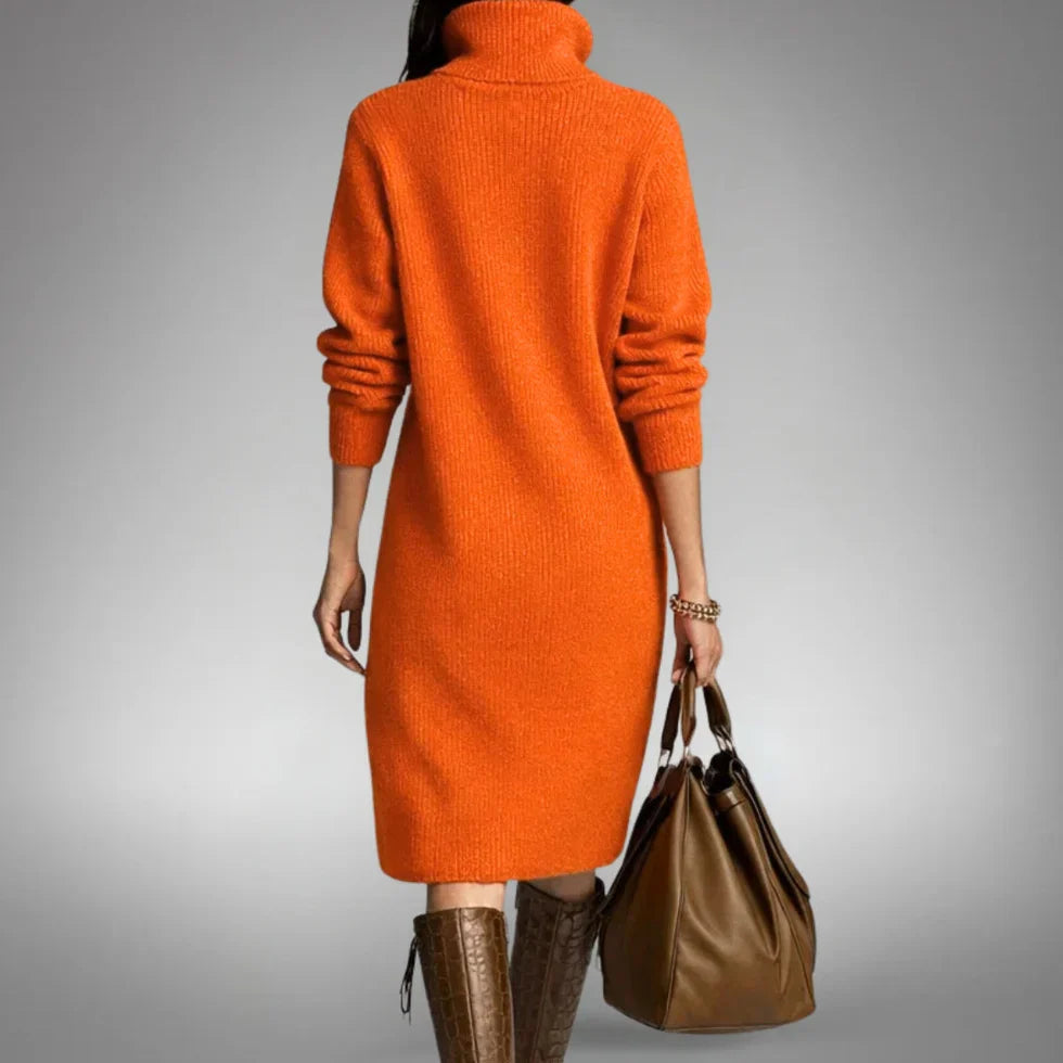 Vestido midi mujer de punto cuello alto con botones
