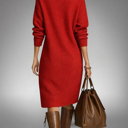Vestido midi mujer de punto cuello alto con botones