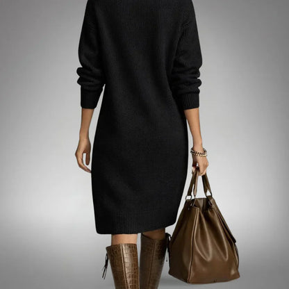 Vestido midi mujer de punto cuello alto con botones
