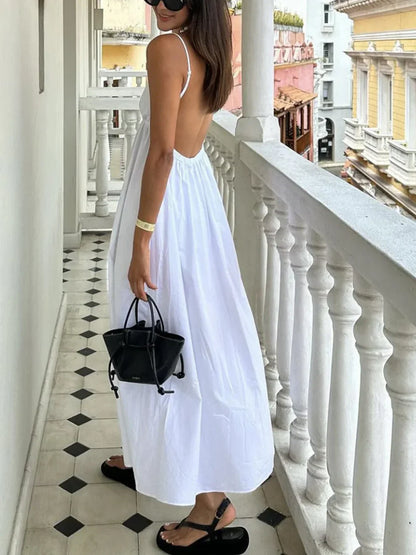 Vestido largo mujer escote en V espalda descubierta