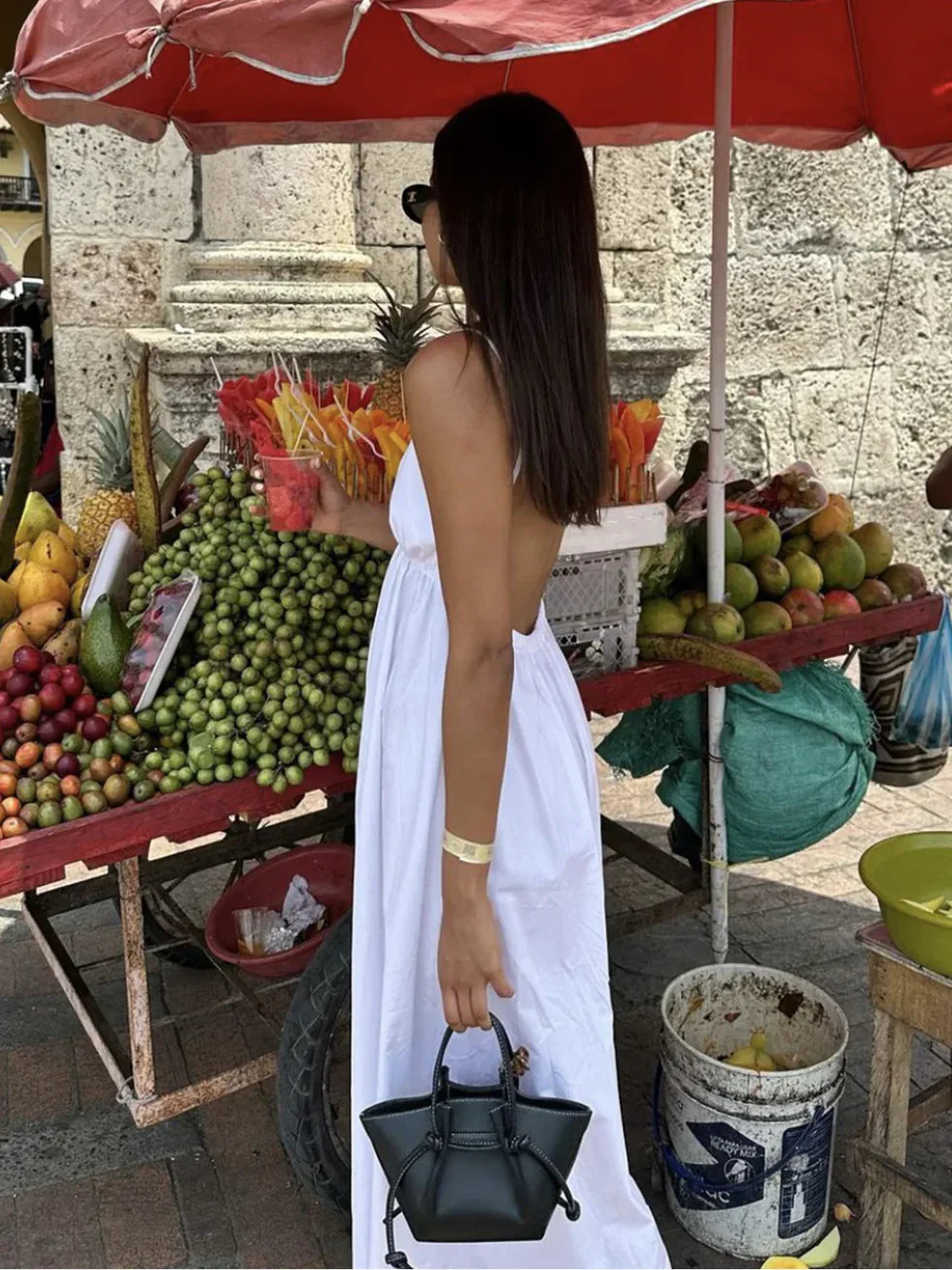 Vestido largo mujer escote en V espalda descubierta