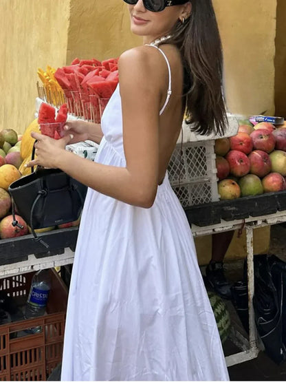 Vestido largo mujer escote en V espalda descubierta