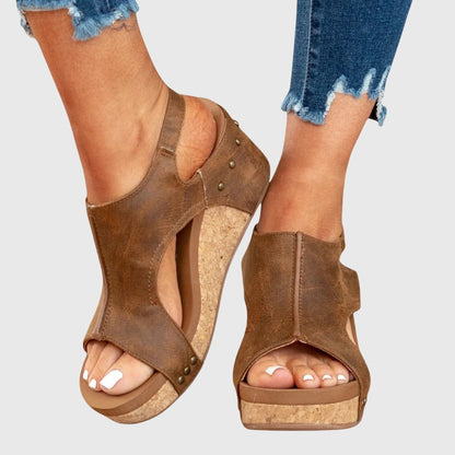 Sandalias Plataforma Mujer con Cuña y Acabado Corcho